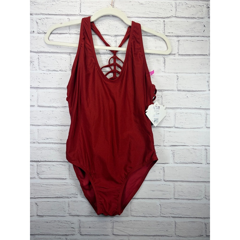 NWT YMI Burnt Orange Strappy Cage Back One Piece Swimsuit Women's Size M